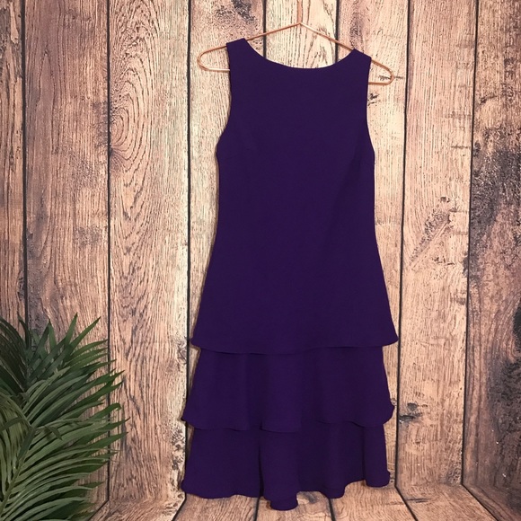SL Fashions Square Neck Short Crepe Dress - Purple